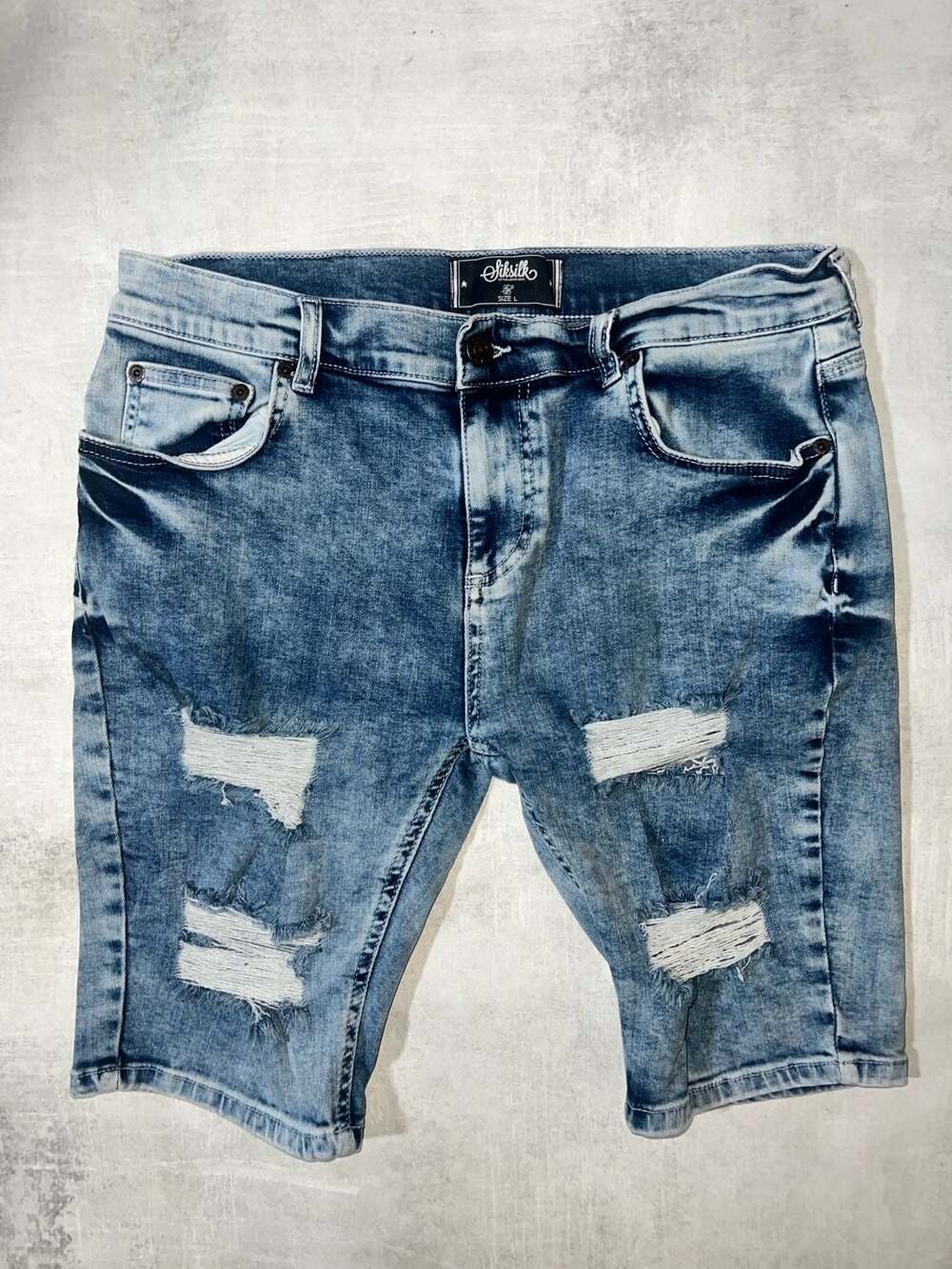 SikSilk Men's Distressed Acid Wash Denim Jorts Jean Shorts